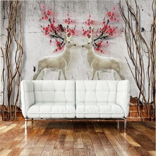 Custom mural Large 3D stereo nostalgia wallpaper TV background living room sofa non-woven Deer wallpaper mural