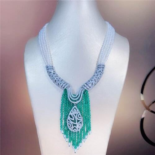 Hand knotted luxury multilayer natural 3-4mm white freshwater pearl necklace micro inlay zircon accessories fashion jewelry