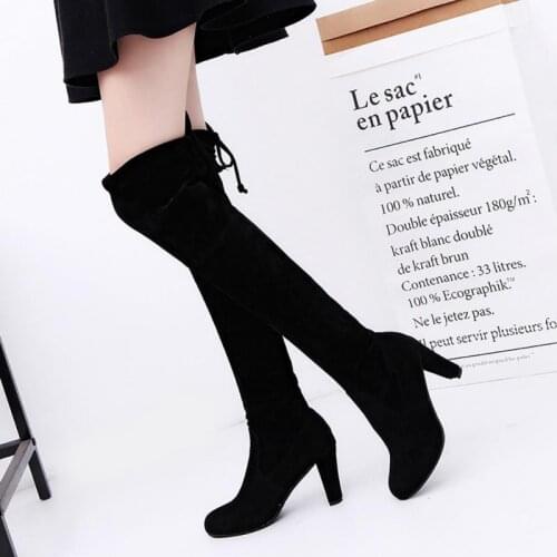 Size 34-43 Over The Knee Boots Women Heels 8cm 2021 Fashion Comfortable Stretch Suede Shoes Women Thigh High Boots Woman Pumps