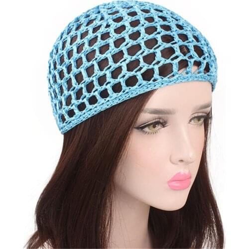 Womens Mesh Hair Net Crochet Cap 2020 New Solid Color Snood Sleeping Night Cover Turban Hat Popular Casual Beanie Chemo Hats