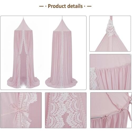 Baby Crib Bed Curtain White/Gray Round Pink/Bed Canopy for Girl with Lace Kids Play Tent House Dome Hanging Children Room Dossel