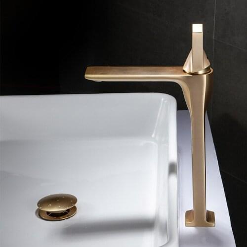 Bathroom Basin Faucets Brass Sink Mixer Tap Hot & Cold Deck Mounted Brushed Gold Rotating Lavatory Crane Tap Free Shipping