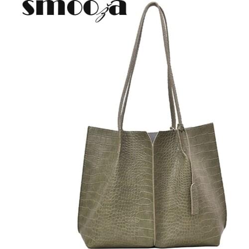 SMOOZA New Fashion Women Bag 2021 Crocodile Grain Handbag Wild Coin Purse Messenger Bag Big Totes Vintage Purse Composite Bag