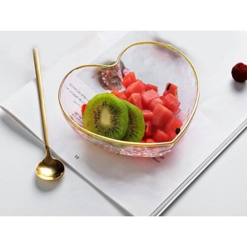 Glass Plates Dish Gold Inlay Edge Food Serving Plate Fruit Dessert Cake Salad Tray Meal Pasta Heart Shaped Plate Petal bowl