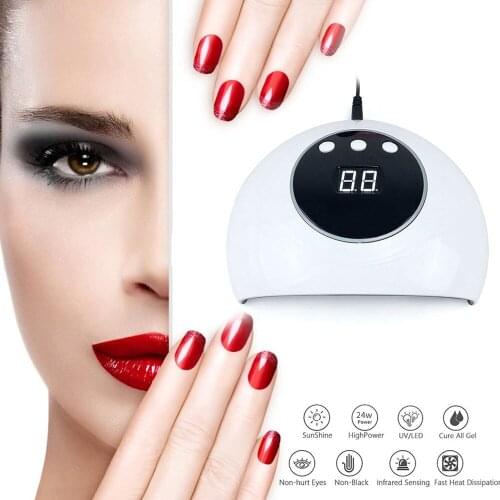 24W Nail Dryer Machine UV LED Lamp Portable Micro USB Cable Home Use UV Gel Varnish Dryer 8 LED Nail Art Tool For Manicure Nails