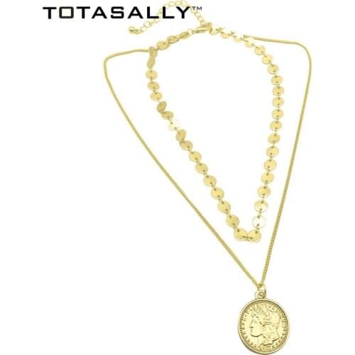 TOTASALLY Vintage Style Coins Pendants Necklaces 2 Layered chains Women Choker Necklace ladies Jewelry Gift for party show
