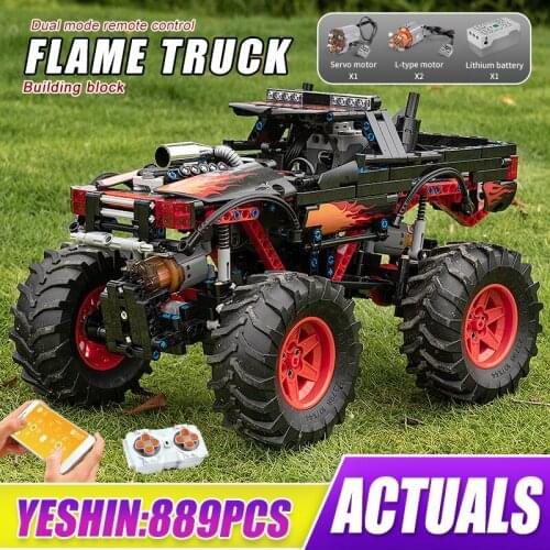 MOULD KING 18008 City RC Off-Road Flame Climbing Trucks Car Off-Road Racing Remote Control Building Blocks Bricks Toys Gift