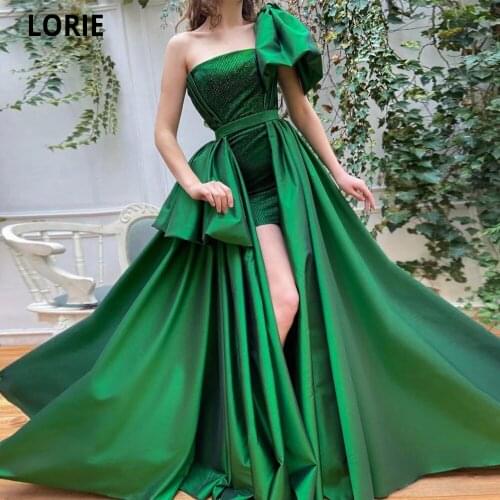 LORIE Green Satin Evening Dresses Mermiad 2021 One Shoulder Open Back Celebrity Beauty Pageant Dresses Princess Prom Party Gowns