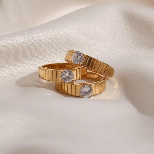 21 Trendy AAA Zircon Stripe Stainless Steel Gold Plated Waterproof Tarnish Free Size 6 7 8 Weeding Gifts Rings For Women