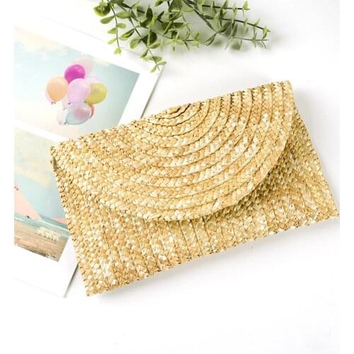 Women Wheat Straw Woven Clutch Handmade Female Wallet Casual Purse Bag Ladies Summer Beach Travel Envelope Handbags