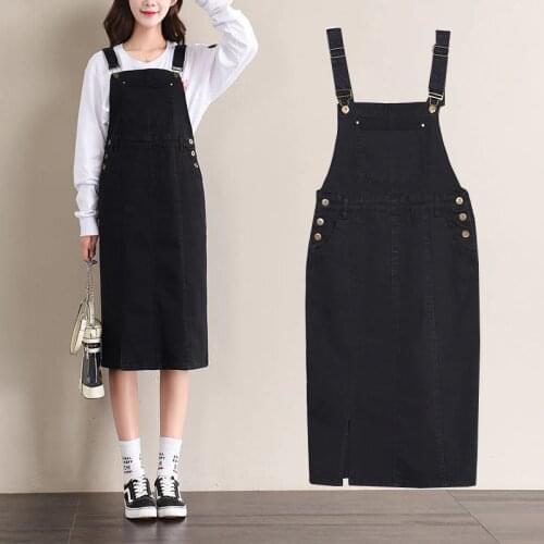 Black Spring Autumn 2020 New Women Large Size Sling Spaghetti Dress Fashion Slim Denim Dresses Big Pocket Casual Overalls 5XL