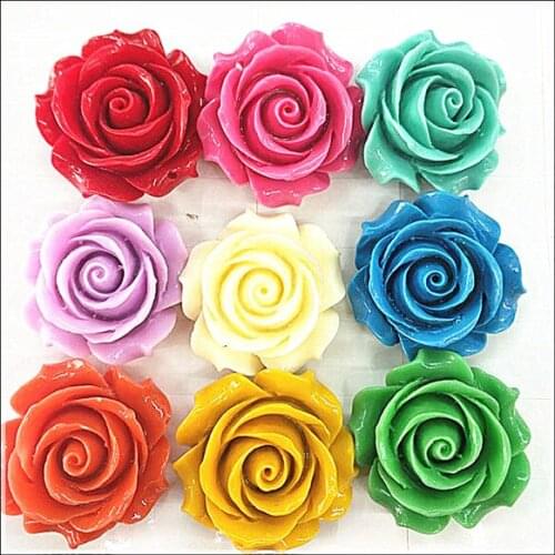 10pcs handmade camellia flower matching beads 35mm with through hole clay stone powder making for necklace bracelets