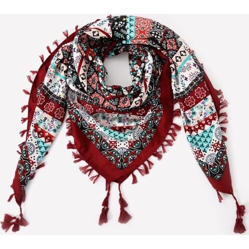 2017 Brand Cotton Tassels Design Square Scarf Printed Fashion Warm in Spring Winter Shawl For Women scarves shawl headband