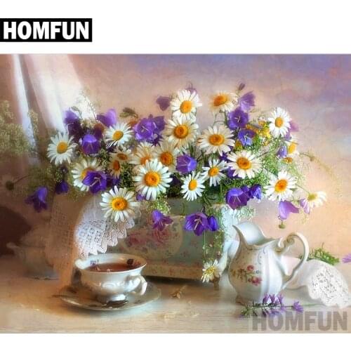 HOMFUN DIY Diamond Painting "Daisy flower" Full Drill Square Round Diamond Embroidery 5D Cross Stitch Decoration Home A02598