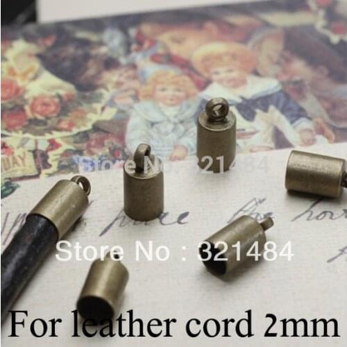 FREE SHIP 1000pc Vintage Jewelry Findings Antique brass/bronze crimp tips cord end caps for leather cord 2mm