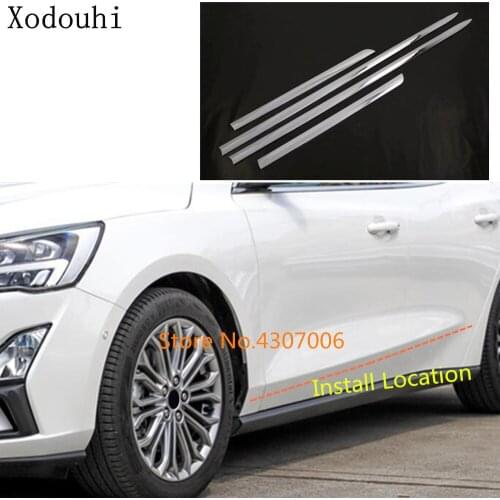 Car styling cover ABS chrome Side Door Body trim frame stick Strips Streamer Molding 4pcs For Ford Focus 2018 2019 2020