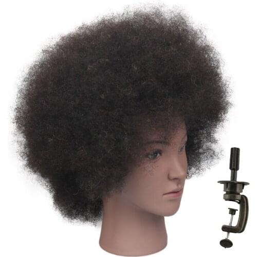 Black Mannequin Head With Human Hair For Braiding With Stand African American Hairdresser Training Head Hair For Styling