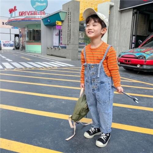 Autumn New Childrens Overalls 2-8 Y Baby Girls Boys Korean Solid Denim Jumpsuits Casual Loose Kids High Quality Jeans Overalls