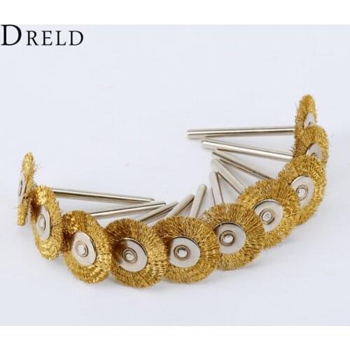 DRELD 10PCS 22mm Brass Wire Wheel Brushes Dremel Accessories Mini Drill Polishing Grinding For Grinder Rotary Tools 3.17mm Shank