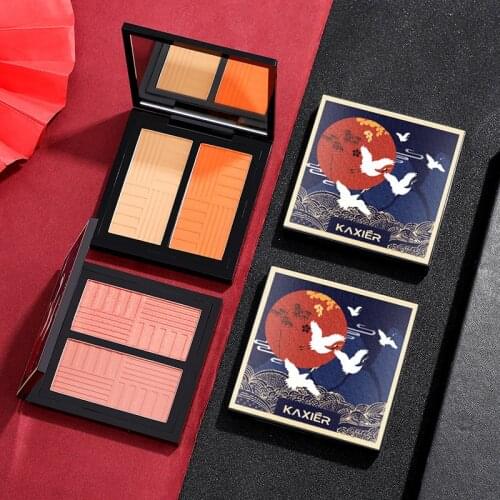 Two-Tone Blusher Chinese Style Long Lasting Matte Blush Palette Moisturizing Face Contour Mineral Pigment Cheek Rouge Makeup