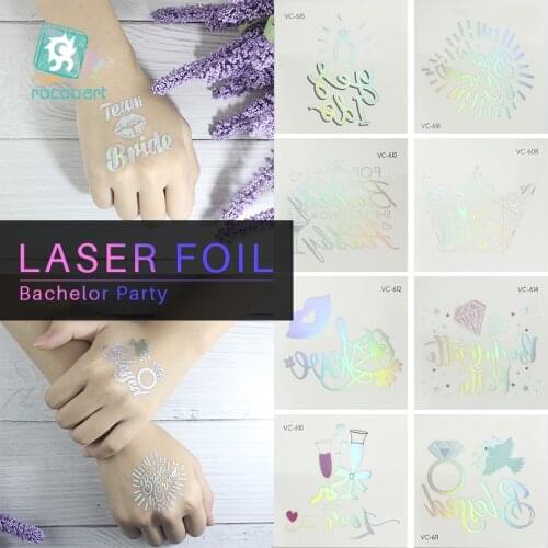 1 Sheets Team bride Tribe Flash Temporary Tattoo Laser Gold silver Bachelorette Party Bridesmaid Shower Wedding Decoration