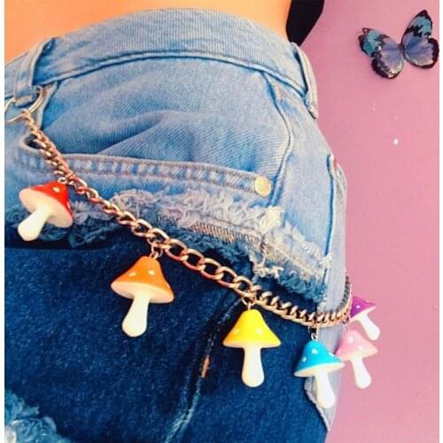 Harajuku Style Cute Colorful Mushroom Pendant Keychain For Women Girl Punk Geometric Plant Waist Pants Keychain Trendy Jewelry