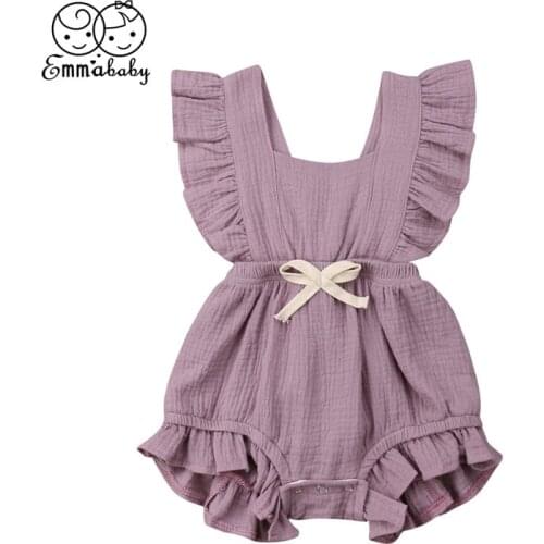 Newborn Baby Girls Romper Infant Ruffles Clothes Toddler Kid Solid Romper Summer Princess Jumpsuit Outfit Summer Baby Clothing