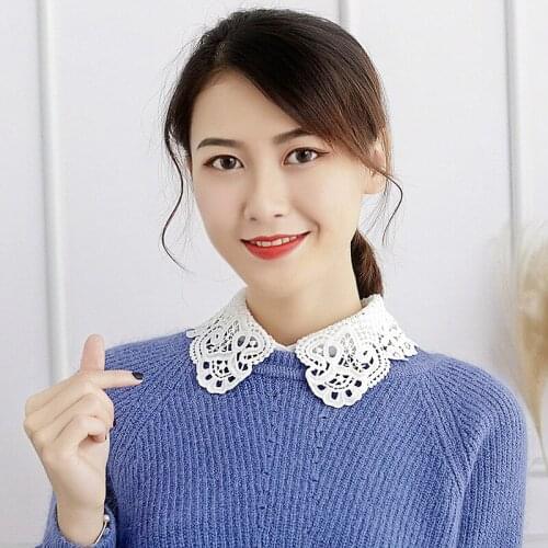 Linbaiway Women Lace Hollow Out Fake Collar Detachable Lapel Choker Necklace False Collar Blouses Removable Half Shirt Blouse