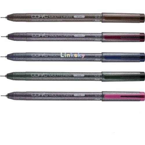 Copic Markers Multiliner Pigment Based Ink,0.03mm(Extra fine)/0.05mm/0.1mm,,Brown,Pink,Olive green, Cobalt blue,claret