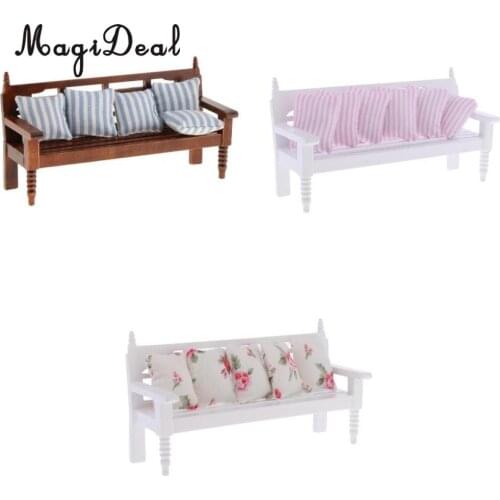 1/12 Dollhouse Miniature Furniture Living Room Long Chair Roses Cushions Set for Dolls Accessory Decoration Pretend Play Toy