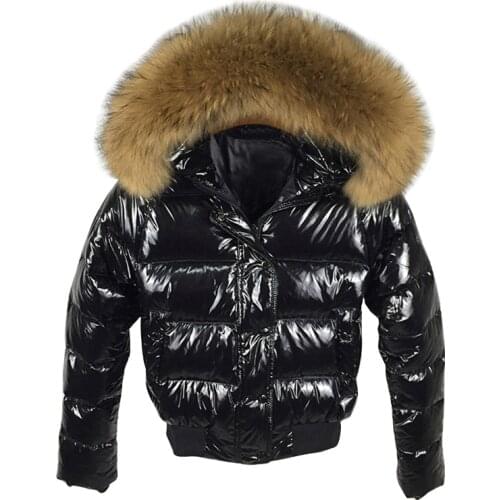 Fashion Women Winter Jacket Black Parkas Glossy Waterproof Winter Coat Female Detachable Big Fur Winter Hooded Short Outwear