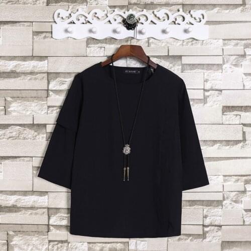 Mens spring and summer crew neck back zipper 7-point sleeve base shirt mens trend personality solid color irregular black shor