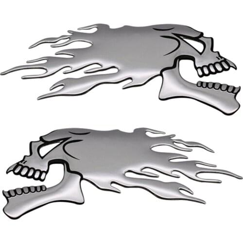2pcs 3D Chrome Ghost Skull Head Auto Motorcycle Car Sticker Emblem Decals For Haley Honda Kawasaki 14.5x5.5cm