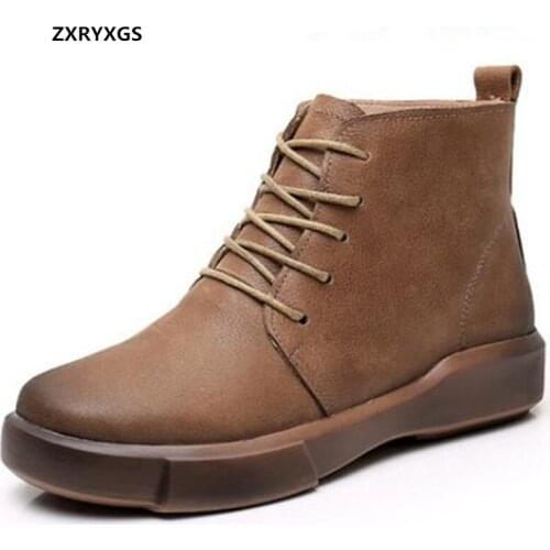 New Lace-up High Quality Cowhide Martin Boots Autumn Winter Leather Boots Thick Bottom Fashion Elagance Warm Shoes Woman Boots