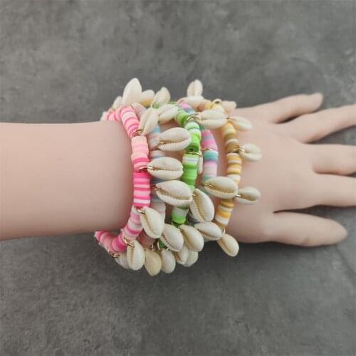 New Boho Multicolor Shell Elastic Bracelet for Women Bohemian Eyes Beads Charm Bracelet Statement Holiday Beach Party Jewelry