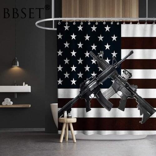 Patriotic Theme Shower Curtain American Flag and Gun 3D Printed Waterproof Multi-size Cortina De Bano Boy Bathroom Decor