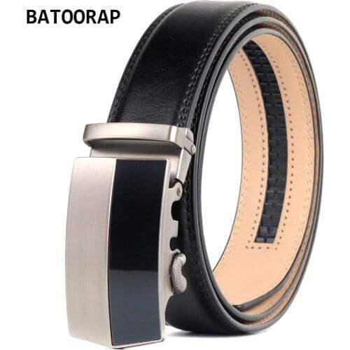 Mens Belt Leather Auto Buckle Business Ratchet Belt High Quality Black Cowhide Wasit Strap Male Formal Occasions 44"-52"
