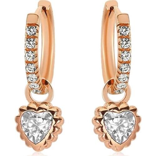 Valori Jewels Little Heart, Zirconia White Gemstone, Rose Gold Plated, Sterling Silver Small Stylish Hoop Charm Earring