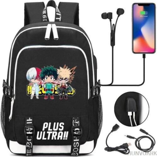 My Hero Academia Asui Tsuyu USB Schoolbag Mens And Womens Leisure Travel Backpack Shoulder Bags