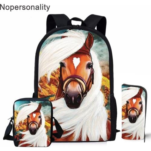 Nopersonality 3pcs/set Crazy Horse Printed School Bag Set for Kids Children Boys School Backpack Girl High Student Bookbag