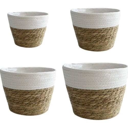 Nordic Handmade Straw Basket Laundry Picnic Toy Storage Macrame Woven Flower Pot