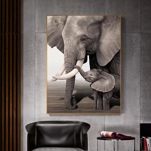 Modern Elephant Mother and Child Poster and Print Animal Canvas Painting Wall Art Decor for Nordic Room Home One Piece Frameless