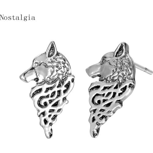 Viking Teen Wolf Men Earrings Amulet Slavic Talisman Pagan Stud Earrings Odin 's Symbol Viking Animal Jewelry Accessories