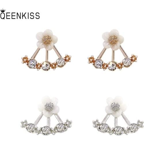 QEENKISS EG737 Fine Jewelry Wholesale Fashion Woman Girl Birthday Wedding Gift Flower 925 Sterling Silver Needle Stud Earrings
