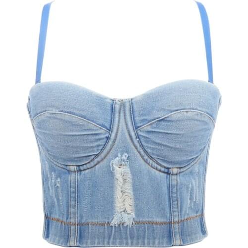 Womens Tanks Tops Camisole Adjustable Shoulder Strap Denim Vest Ripped Summer Tops Shirt Female Casual Jumper Shirt Streetwear