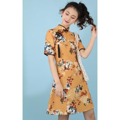 Summer New Improved Cheongsam Young Girl Chinese Style Retro Sexy Short Dress Small