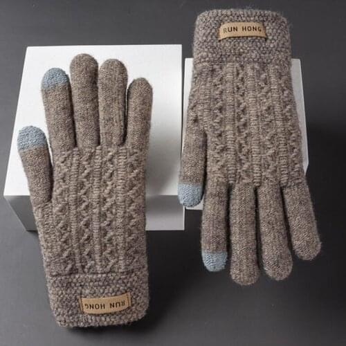 Unisex Winter Wool Knit Double Layer Thicken Elastic Nonslip Cycling Mittens Men Touch Screen Warm Full Finger Driving Glove H96
