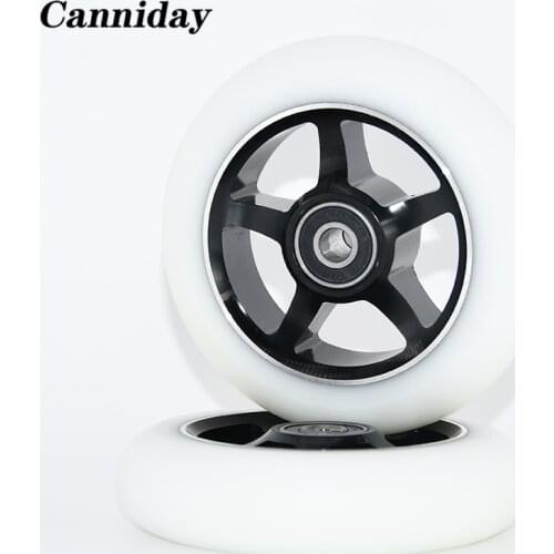 100/110mm Scooter Wheels Replacement with Bearings Aluminum Alloy Wear-Resistant PU Scooter Parts Kick Scooters Accessories 4pcs