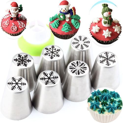 Russian 7 Pcs Piping Icing Stainless Steel Nozzles Party Baking Tools Pastry Tips And 1Pcs Converter Coupler Baking Cake Tools