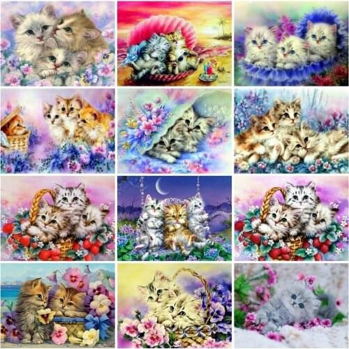AZQSD Diamond Art Painting Kits Cat Handicrafts Diamond Embroidery Animal Mosaic Rhinestones Home Decor Gift Needelework 5d Diy